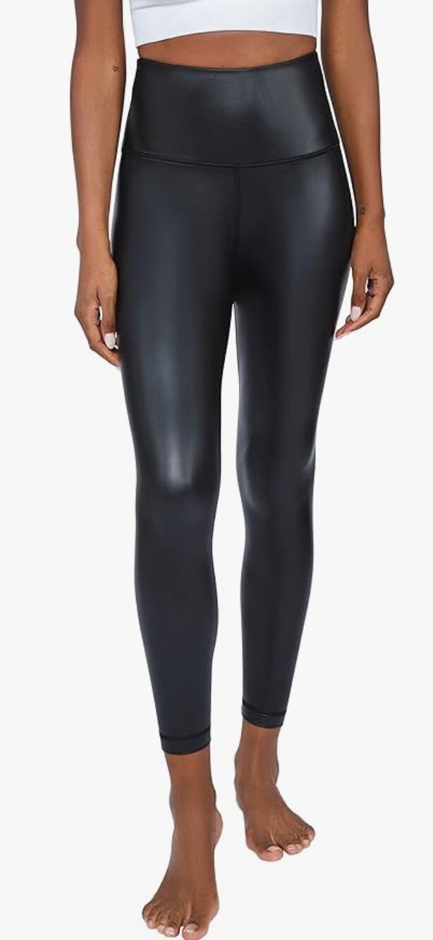 90 Degree Reflex Super High Waist Faux Leather Fleece Lined Leggings Small Black